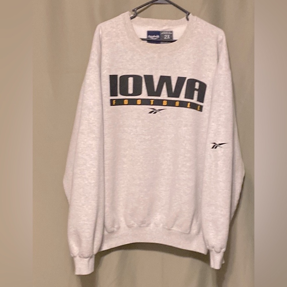 Vintage Reebok Men's Heavyweight Iowa Football Crewneck Sweatshirt Grey Size 2X